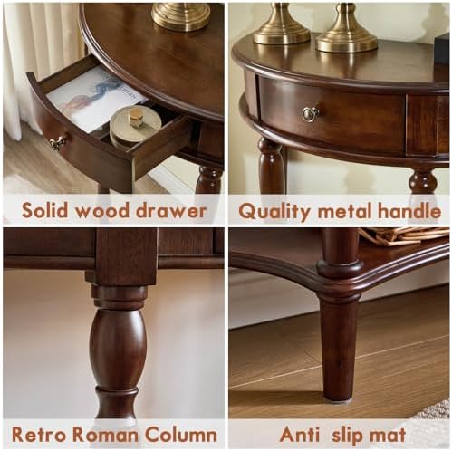 Half Moon Console Table Solid Wood Vintage Entryway Table - Image 6