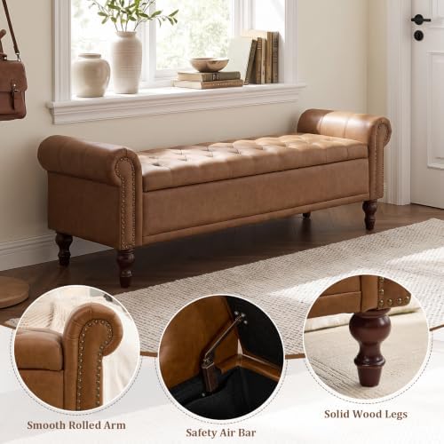 SOFTHION 67" Storage Bench for Bedroom, Linen Upholstered - Image 5