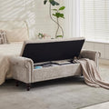 SOFTHION 67" Storage Bench for Bedroom, Chenille Upholstered, Light Brown by SofthionDesign