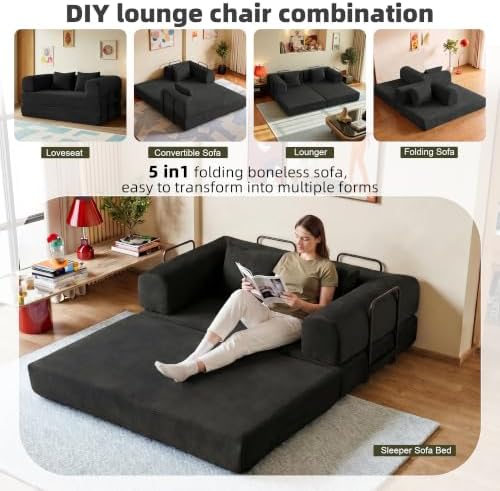 59in Boneless Couch Convertible Futon Sofa Bed Queen - Image 3