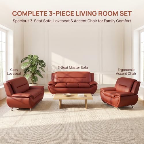 3 Piece Faux Leather Sofa Set for Living Room, Modern Living Room Furniture Set - Image 6
