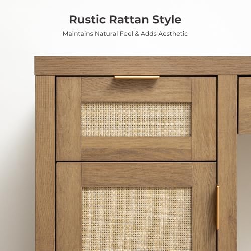 SICOTAS Rattan Vanity Home Office Desk 52" Vanity Table - Image 3