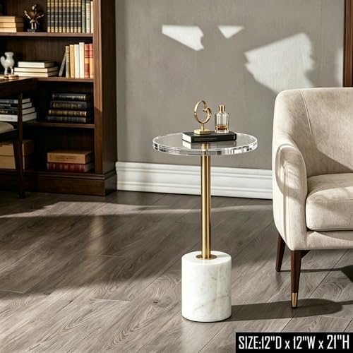 Small Clear Acrylic End Table, Marble Base Gold Leg Modern Nightstand - Image 5