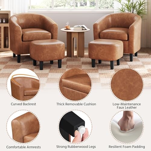 Yaheetech Accent Chairs with Ottoman, Faux Leather Barrel Chairs - Image 5