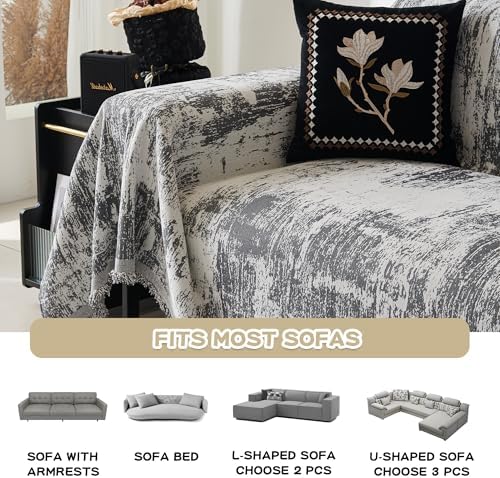 MEETSKY Couch Cover Sectional Sofa Covers Washable Chenille Geometric Abstract - Image 4