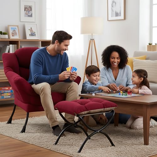 Welnow Lazy Chair with Ottoman, Reading Chair with Footrest - Image 2