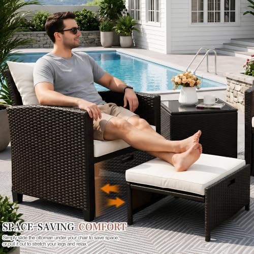 Vongrasig Patio Chair with Ottoman, 5 Pieces Patio Furniture Set Small Balcony - Image 4