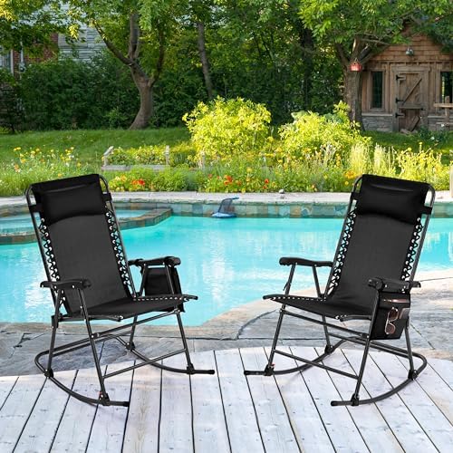 Yaheetech Patio Rocking Chair Folding Camping Chair - Image 2
