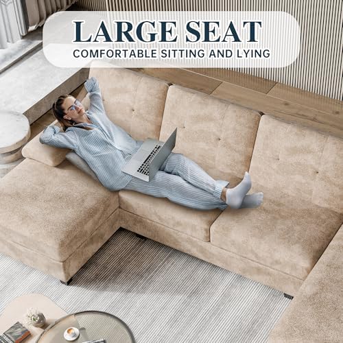 Sectional Couches for Living Room, U Shaped Couch, Light Beige - Image 6