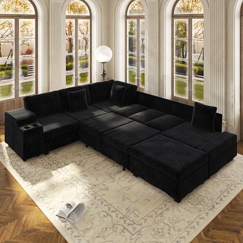 KEIKI 110" L-Shaped Oversized Plush Corduroy Modular Sectional Sofa - Image 4