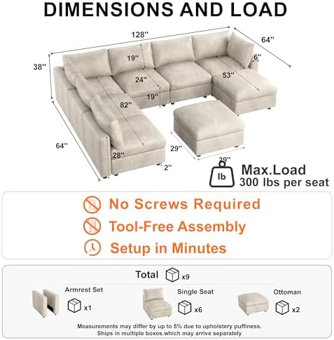128'' Faux Leather Modular Sectional Sofa - Image 2