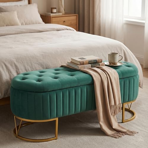 Velvet Oval Upholstered End of Bed Bench by DRKAT