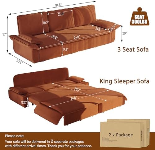 94.5" Sleeper Sofa Bed King Size, 3in1 Convertible Corduroy Couch - Image 3