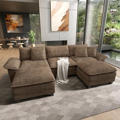 HERA'S HOUSE 124" Oversized Modular Sectional U Shaped Sofa, Chenille Taupe by HERASHOUSE