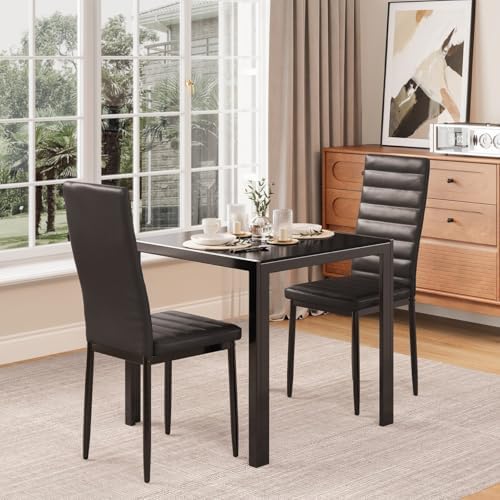 Gizoon 3 Piece Glass Dining Table Set, Kitchen Table and Chairs Set - Image 6