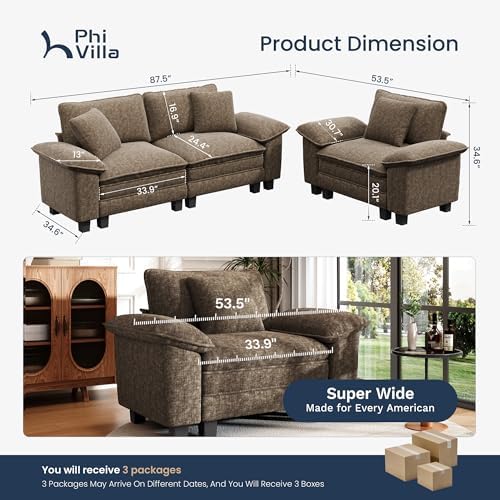 PHI VILLA 2-Piece Modular Loveseat Couch and Chair Set Setional Sofa - Image 3