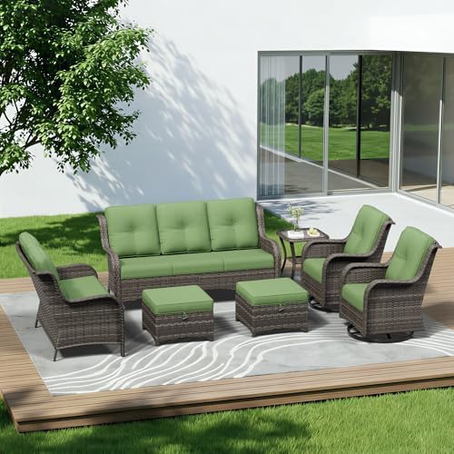 7 Piece Outdoor Wicker Patio Furniture Set, Outdoor Swivel Rocker Patio Chairs by Gardenbee