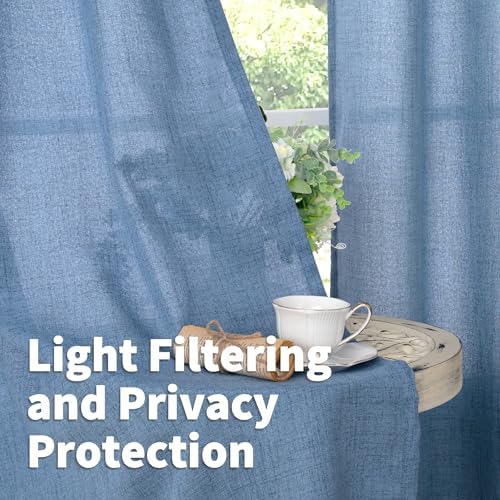 YoungsTex Blue Linen Kitchen Window Over Sink Curtains 36 Inch Length - Image 3