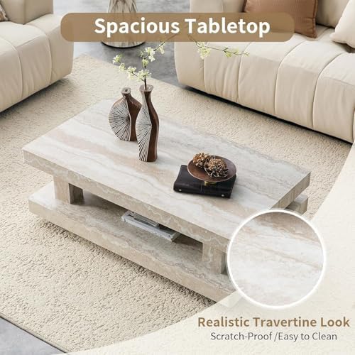 LKTART Rectangle Travertine Coffee Table - Image 4