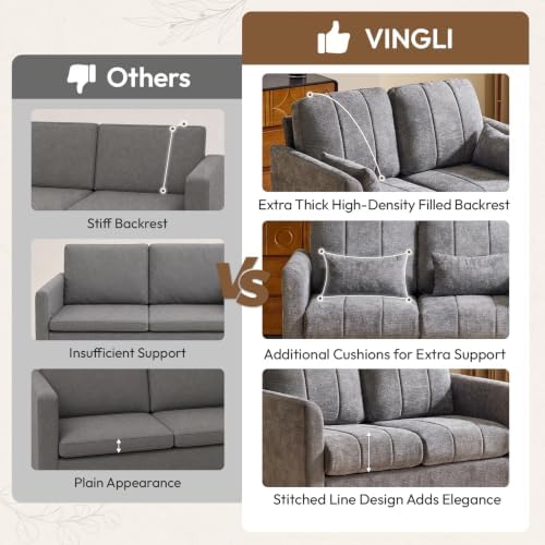VINGLI 47.2" Tufted Chenille Loveseat, 7.9" Thick Padded Back - Image 6