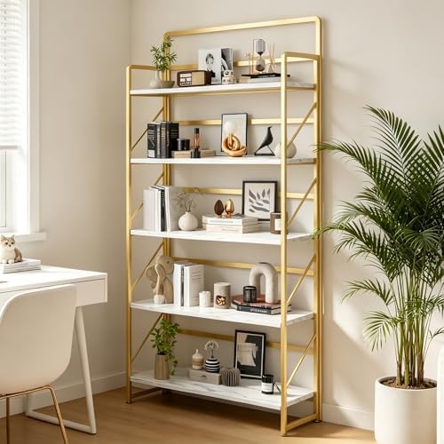 JSB 5Tier No Assembly Folding Bookshelf, 30.3" Wide Foldable Storage Bookcase - Image 6