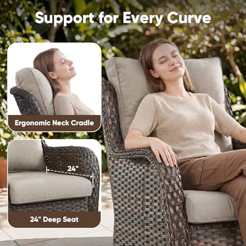 Belord 4 Piece Patio Wicker Furniture Set, Outdoor Swivel Rocker Chairs - Image 4