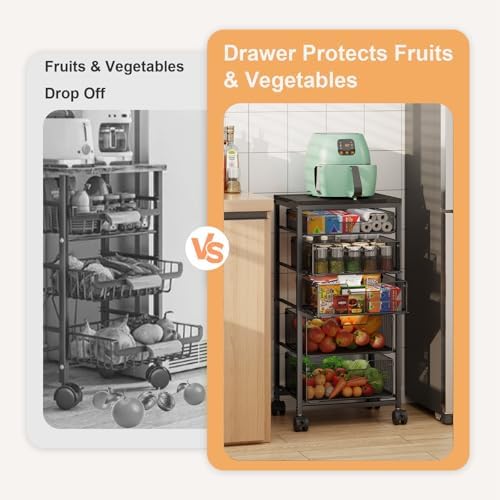 Kitchen Storage Cart with Drawer, 5-Tier Fruit Vegetable Storage Cart, Kitchen - Image 6