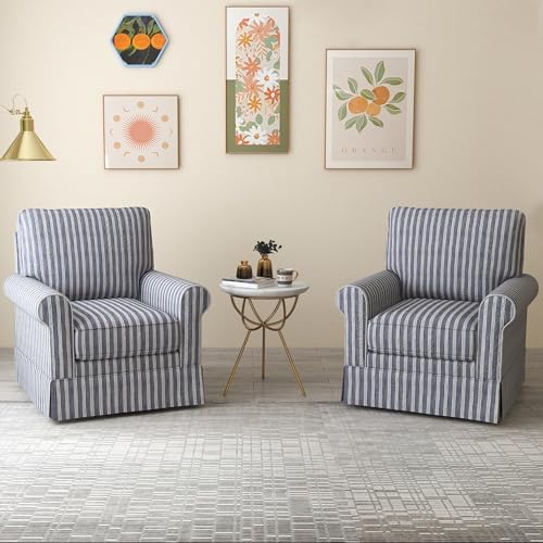 INZOY Swivel Accent Chair Linen Mid Century Modern Chair, Comfy Swivel Barrel - Image 2