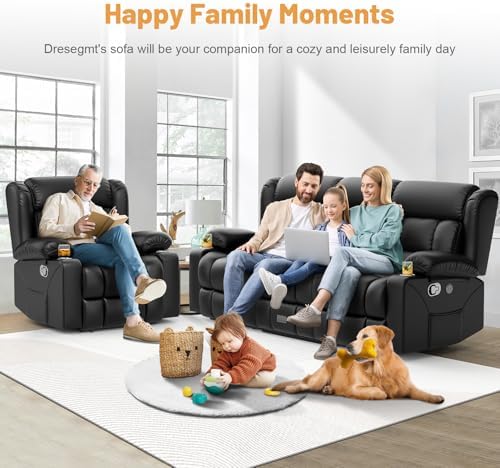Dresegmt Loveseat Recliner Sofa Set, Flip Middle Backrest Design PU Leather 3 - Image 3