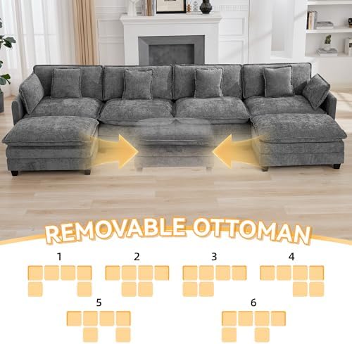 147'' Sectional Cloud Deep Seat Couch, Oversized Chenille U Shaped Sectional - Image 6