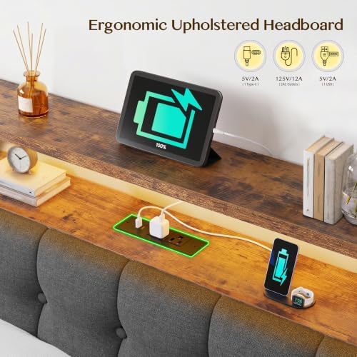 Homkdom Twin Bed Frame with Upholstered Headboard & Charging Station - Image 6