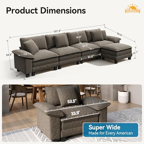 SUNSHINE VALLEY Oversized 157.5" L Shaped Sectional Couch - Image 2