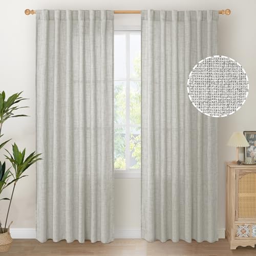 YoungsTex Light Grey Linen Semi Sheer Curtains 84 Inch Length 2 Panels by YoungsTex
