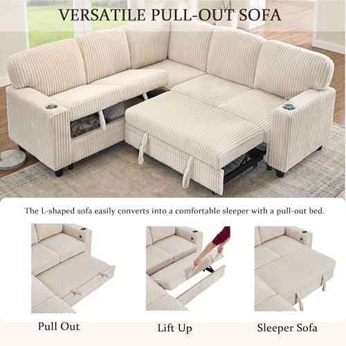 L-Shaped Sectional Couch with Storage and Pull Out Bed, Convertible Sofa Bed - Image 5