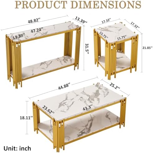 3 Pieces Living Room Table Set, Modern Coffee Table, Console Table and End Table - Image 3