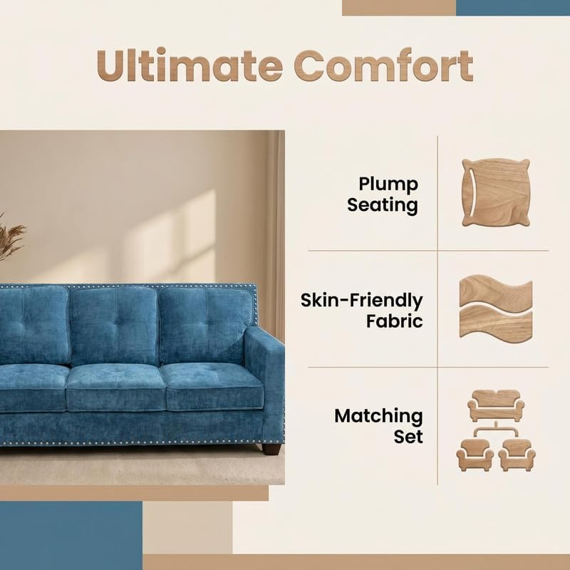 Modern 3-Piece Fabric Sofa Set, Living Room Couch - Image 3