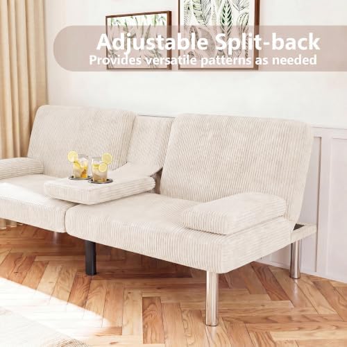 Flamaker Futon Sofa Bed, Modern Corduroy Convertible Folding Futon Set - Image 4