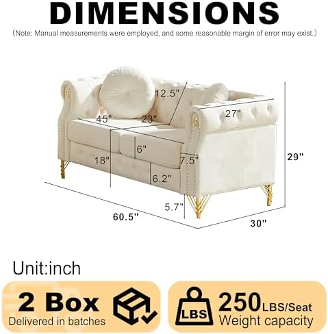 60.5" Velvet Chesterfield Loveseat Sofa - Image 2