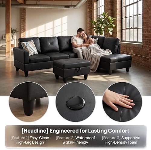 Faux Leather Sectional Couches for Living Room - Image 5