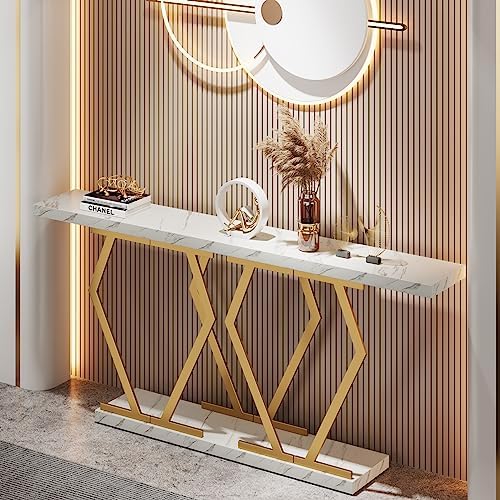 Tribesigns 70.9 Inch Extra Long Sofa Table， White and Gold Console Table - Image 6