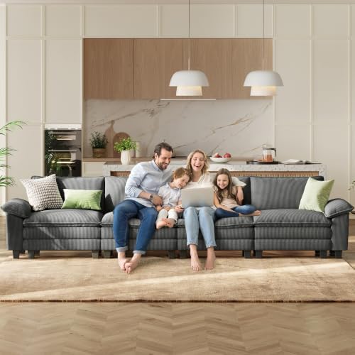 LINSY HOME 157'' Modular Sectional Sofa 4 Seat Couch Corduroy Cloud Couch - Image 6