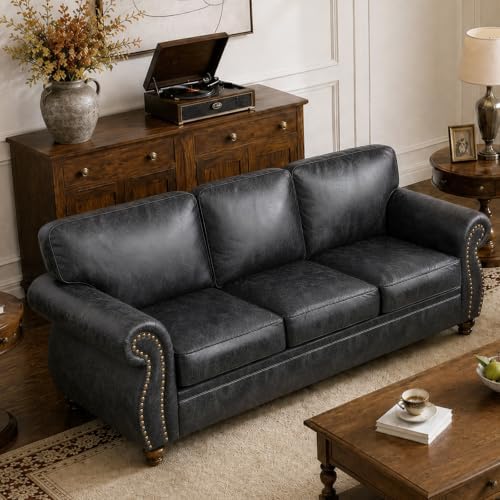 Couchus 88" W 3-Seater Sofa Couch, Faux Leather Fabric Sofas by COUCHUS