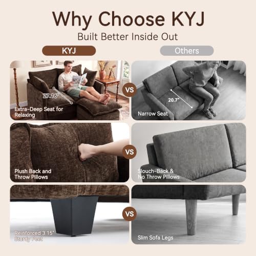 50" Love Seat with Ottoman, Small L Shape Cloud Sofa Couch, 2-Layer Cushion & - Image 5