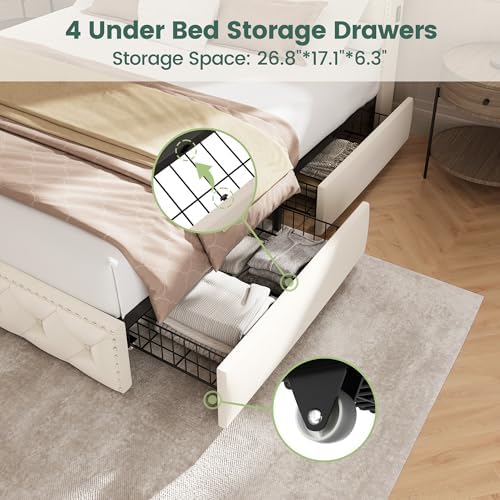 LARMACE King Bed Frame with 4 Storage Drawers, LED & USB Charging - Image 6