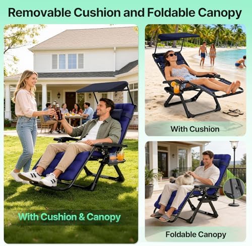 Suteck Zero Gravity Chair with Canopy, Reclining Camping Lounge Chairs - Image 4