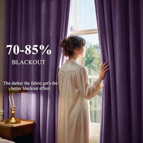 StangH Purple Velvet Curtains for Grils Bedroom Nursery, W52 x L96 - Image 3