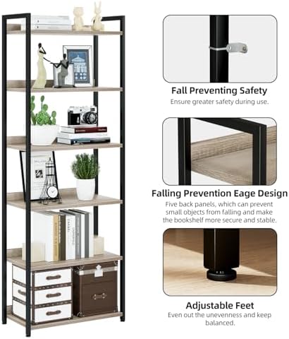 NUMENN Bookshelf, 6 Tier Freestanding Shelving Unit - Image 5