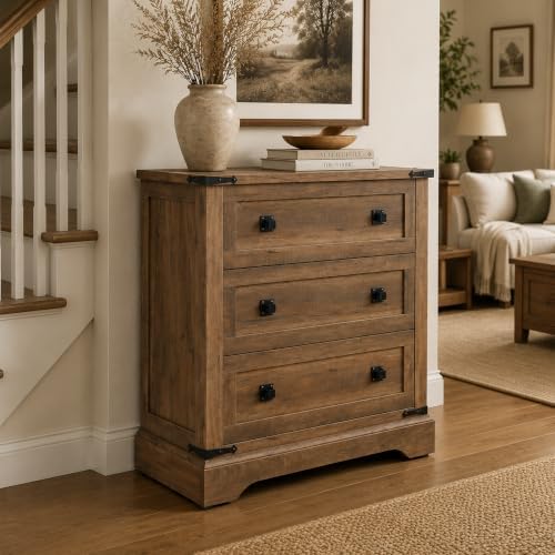 T4TREAM 32" Farmhouse 3 Drawer Dressers, Large End Table w/Charging Station - Image 5