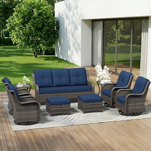 9 Piece Outdoor Wicker Patio Furniture Set, Outdoor Swivel Rocker Patio Chairs by Gardenbee