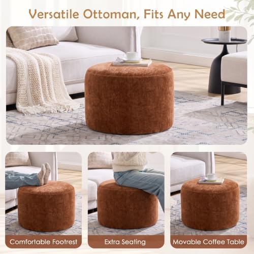 Upholstered Round Pouf Ottoman Set of 2 - Image 6